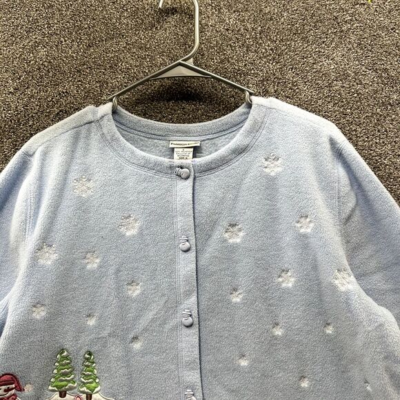 Fashion Bug Cardigan‎ Sweater Women Large Blue Snowman Button Up Fleece Holiday - Picture 3 of 13